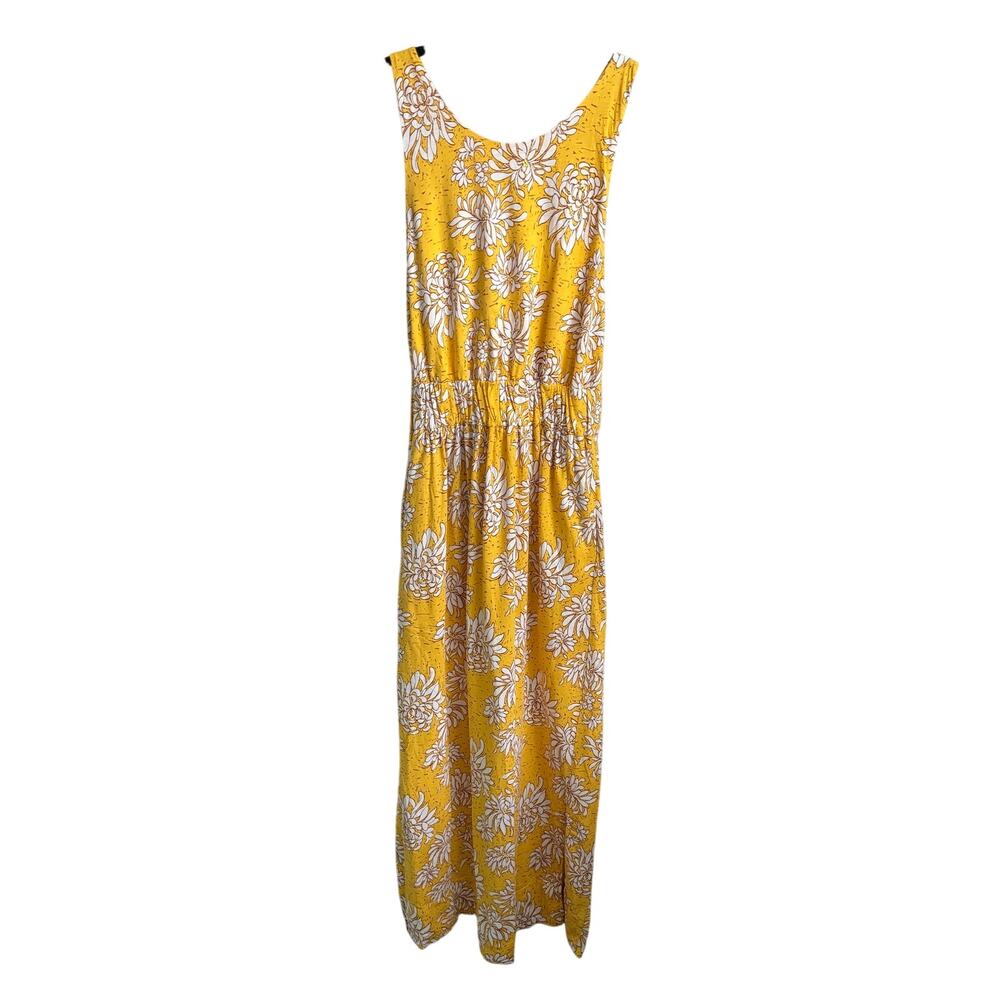 ME+EM Cotton Dahlia Print Gathered Maxi Sundress Yellow Multi Women's Size U 8 - Picture 3 of 10